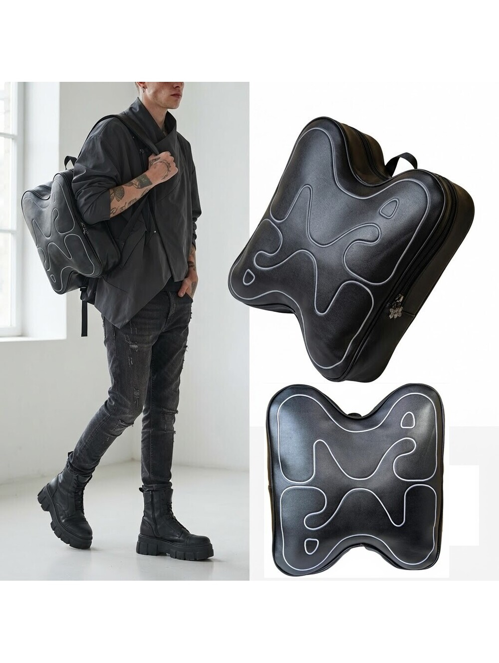 Avant-Garde Backpack Asymmetrical Black Vegan Leather China